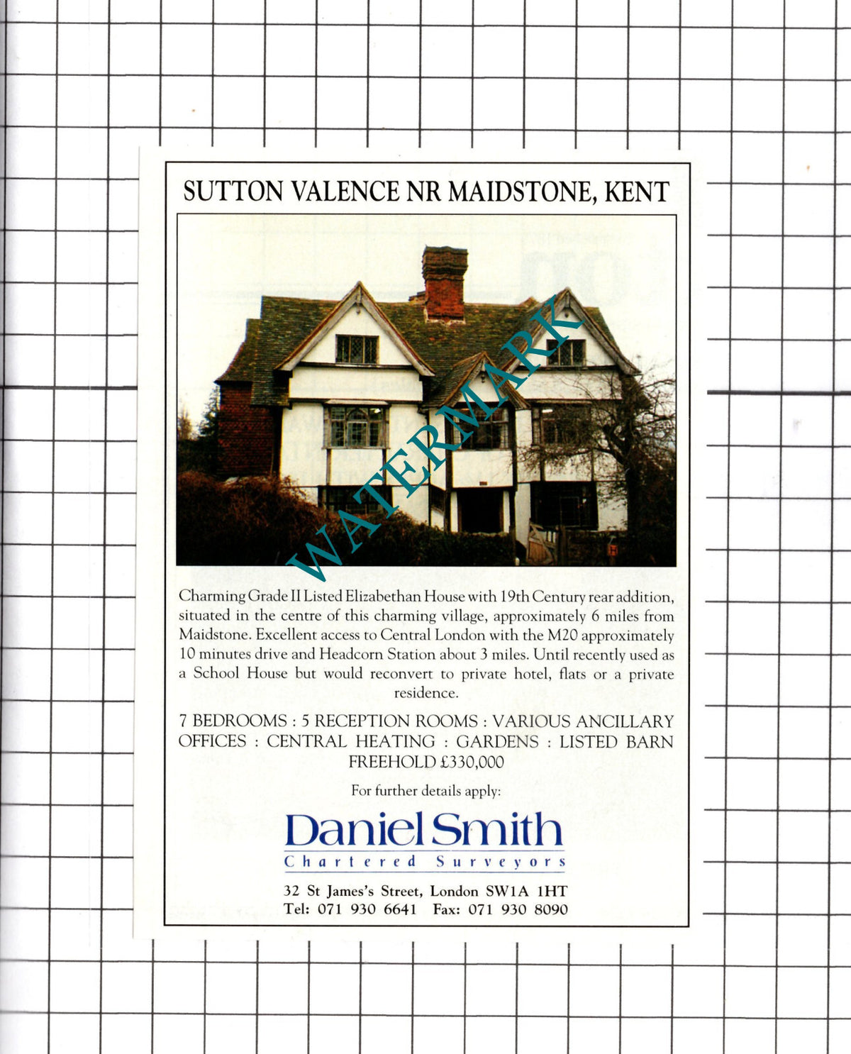 Sutton Valence Maidstone Kent House Sale Advert - 1991 Cutting