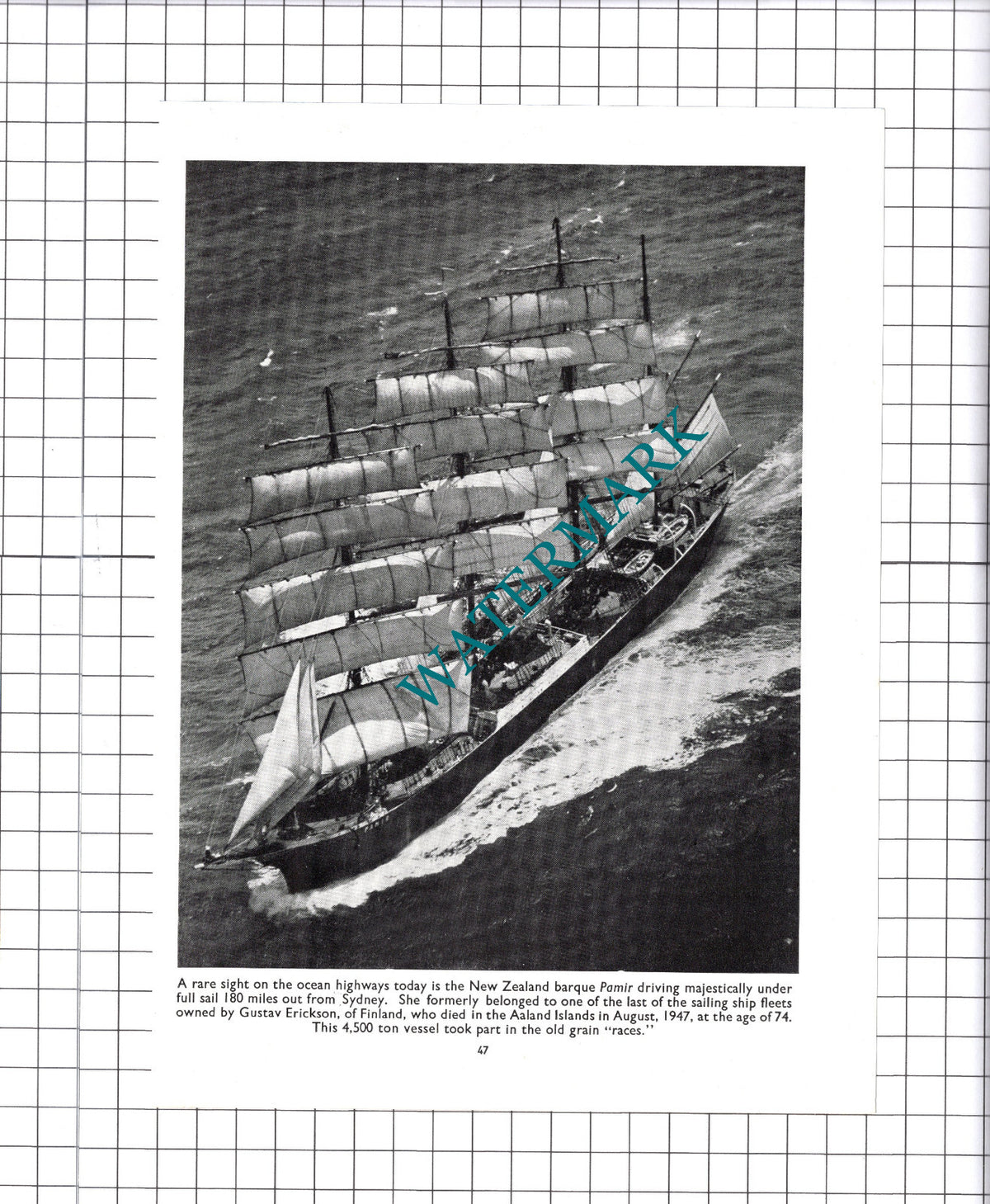 New Zealand Barque Ship PAMIR - 1940's Book Print
