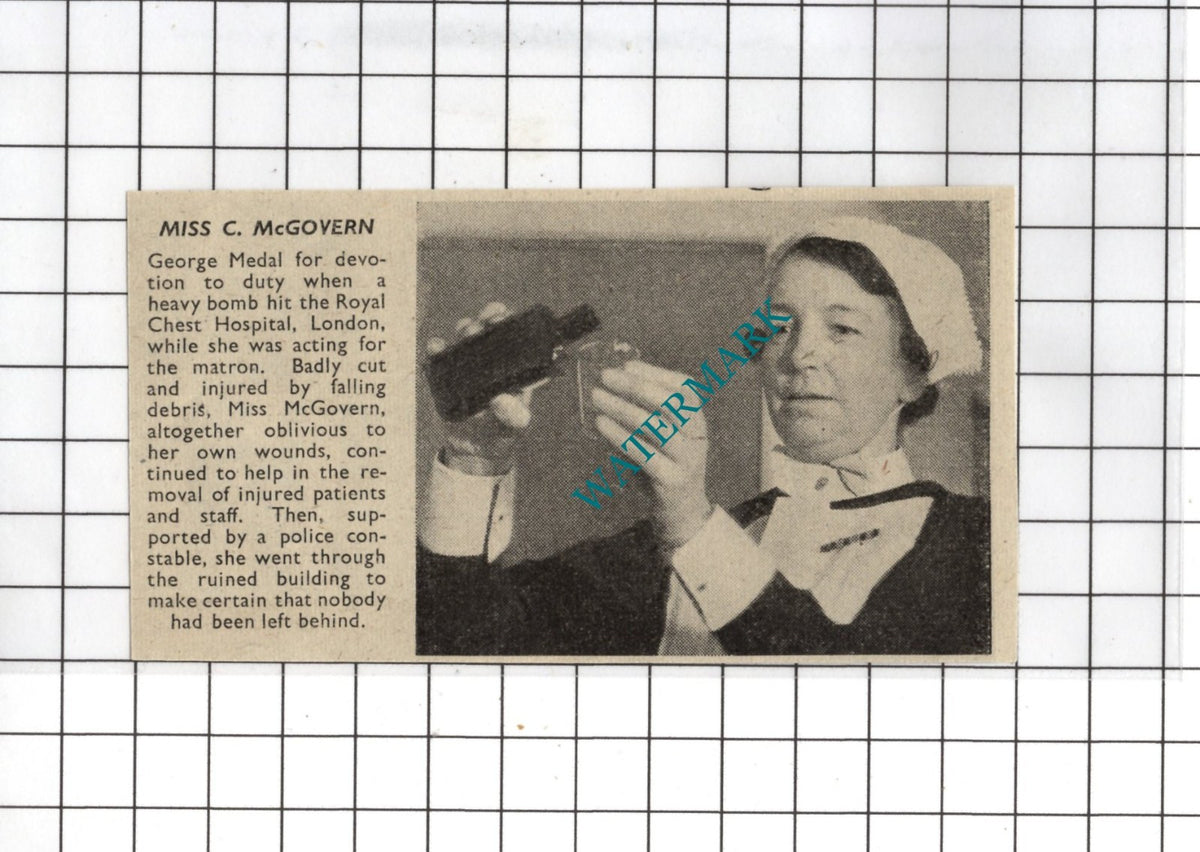 Miss C McGovern Royal Chest Hospital London WW2 - 1941 Small News Clipping
