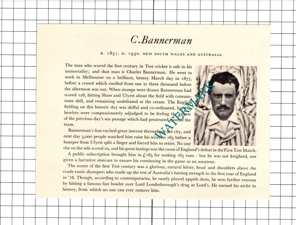 Charles Bannerman Cricketer Cricket - c.1951 Clipping / Print