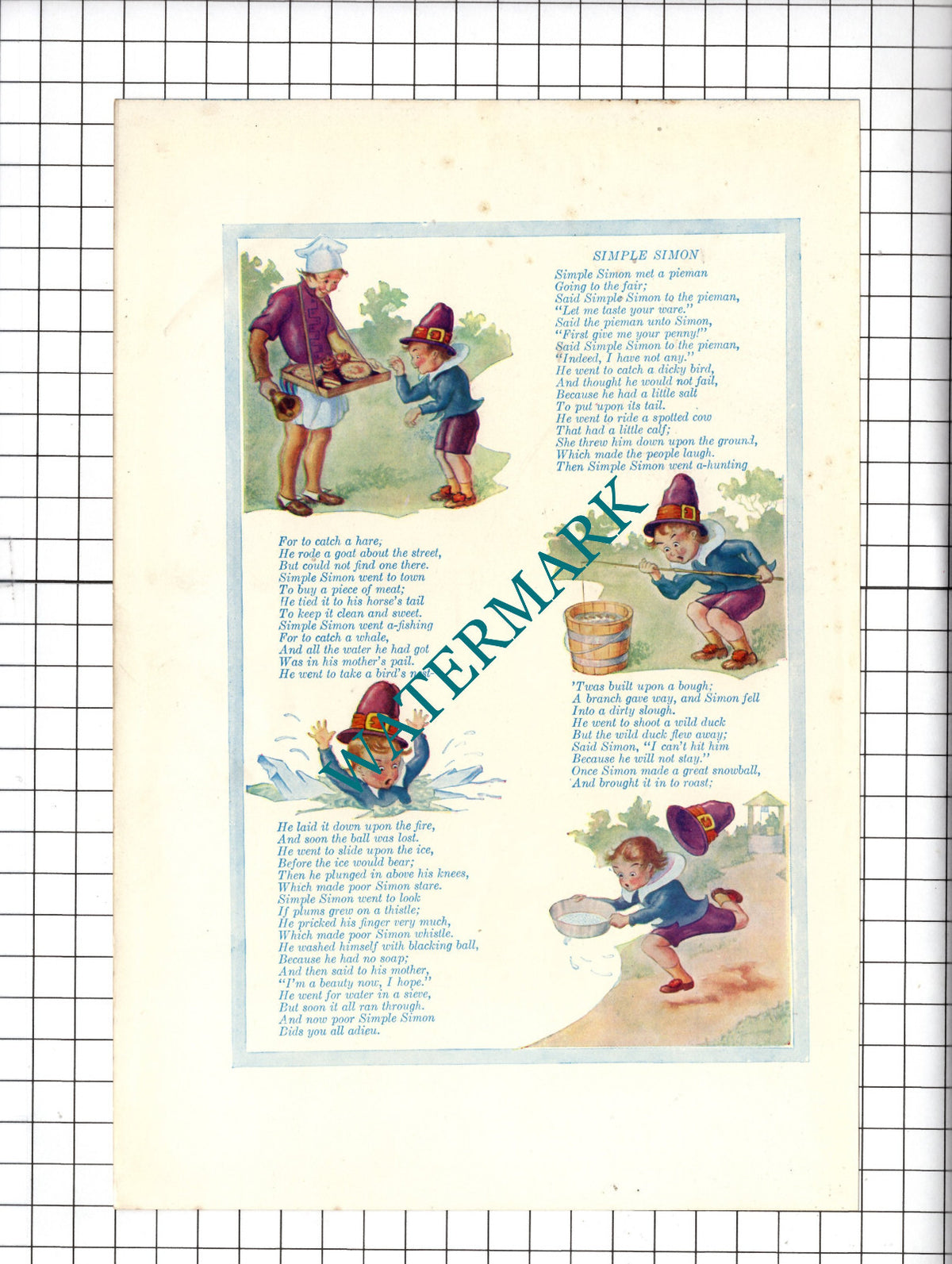 SIMPLE SIMON Vintage Nursery Rhyme Illustration - c.1930's Print