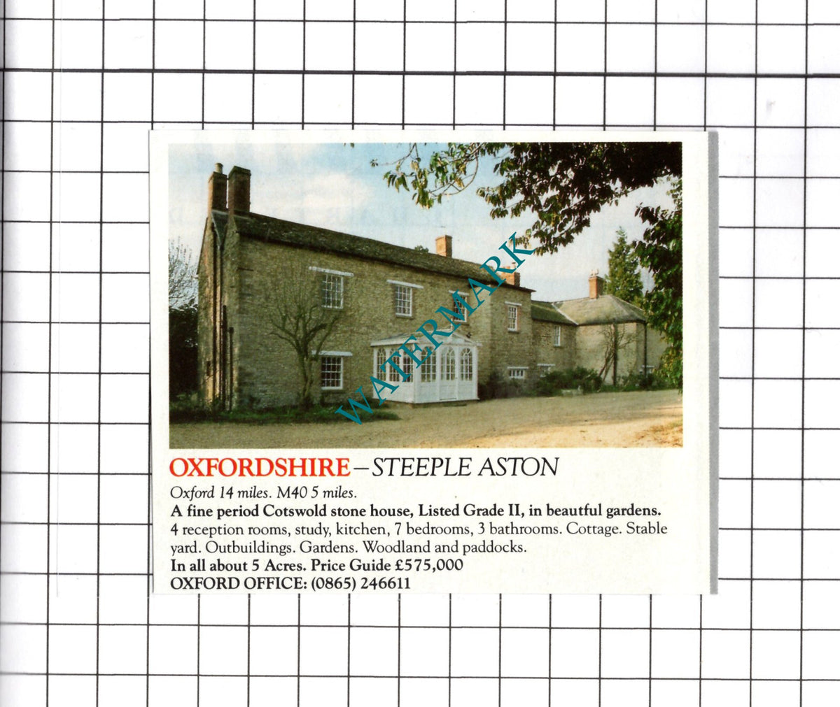 Steeple Aston Oxfordshire House Sale Advert - 1991 Clipping