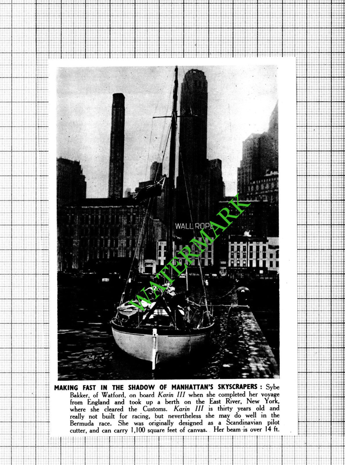 Sybe Bakker Watford Karin III Boat New York - 1950 Small Cutting