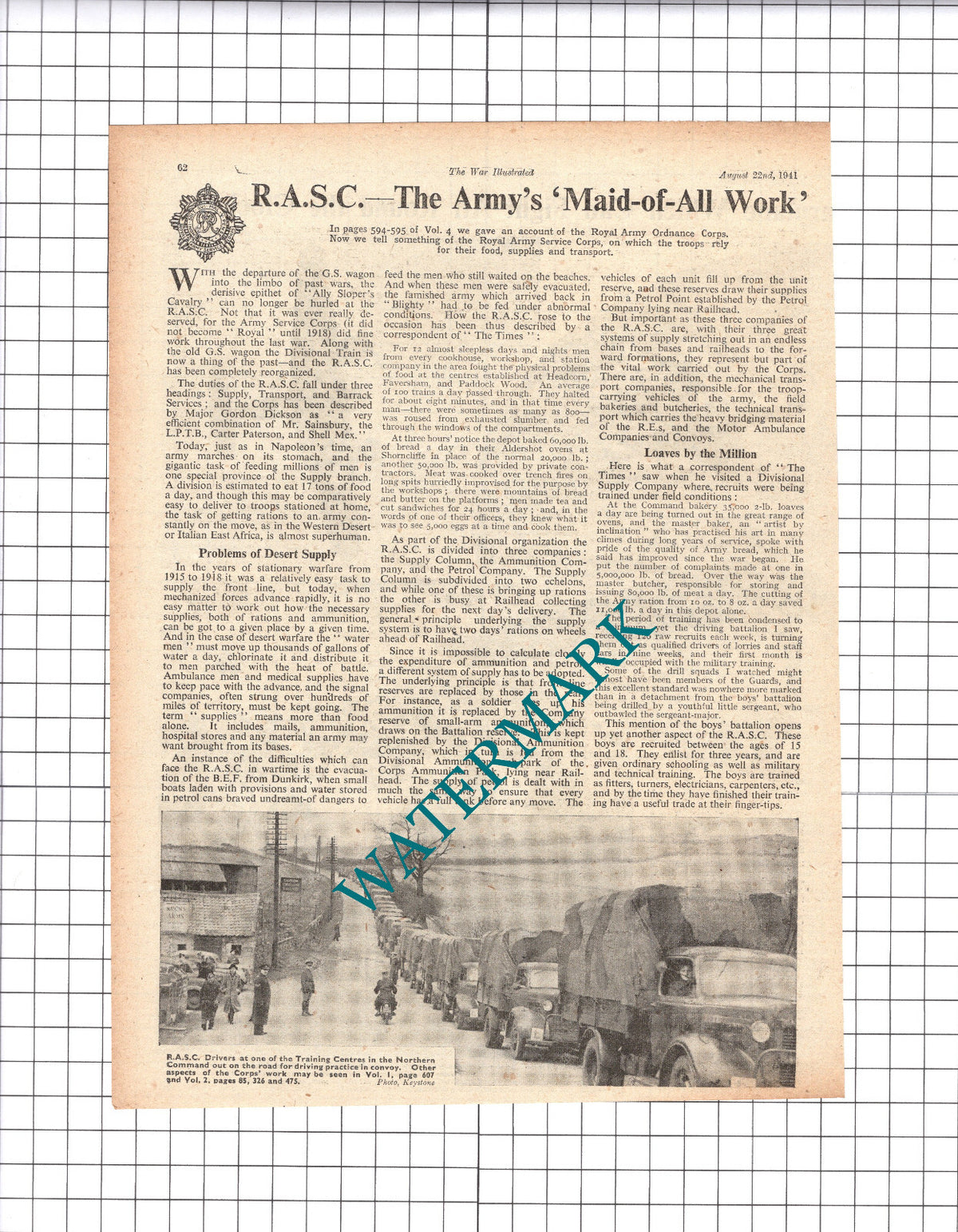 Royal Army Ordnance Corps RASC - 1941 Clipping / Print