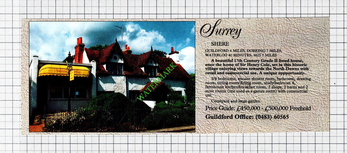 Shere Surrey Sir Henry Cole House Sale Advert - 1991 Cutting