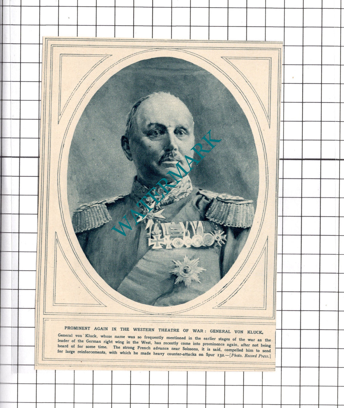 General Von Kluck WW1 - c.1915 Clipping / Print