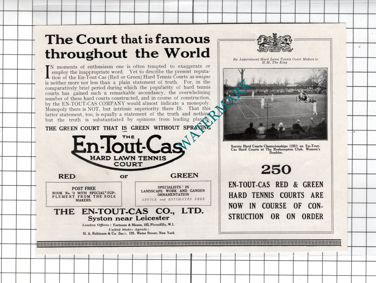 The En-Tout-Cas Co Ltd Tennis Court Syston Leicester Advert - 1927 Clipping