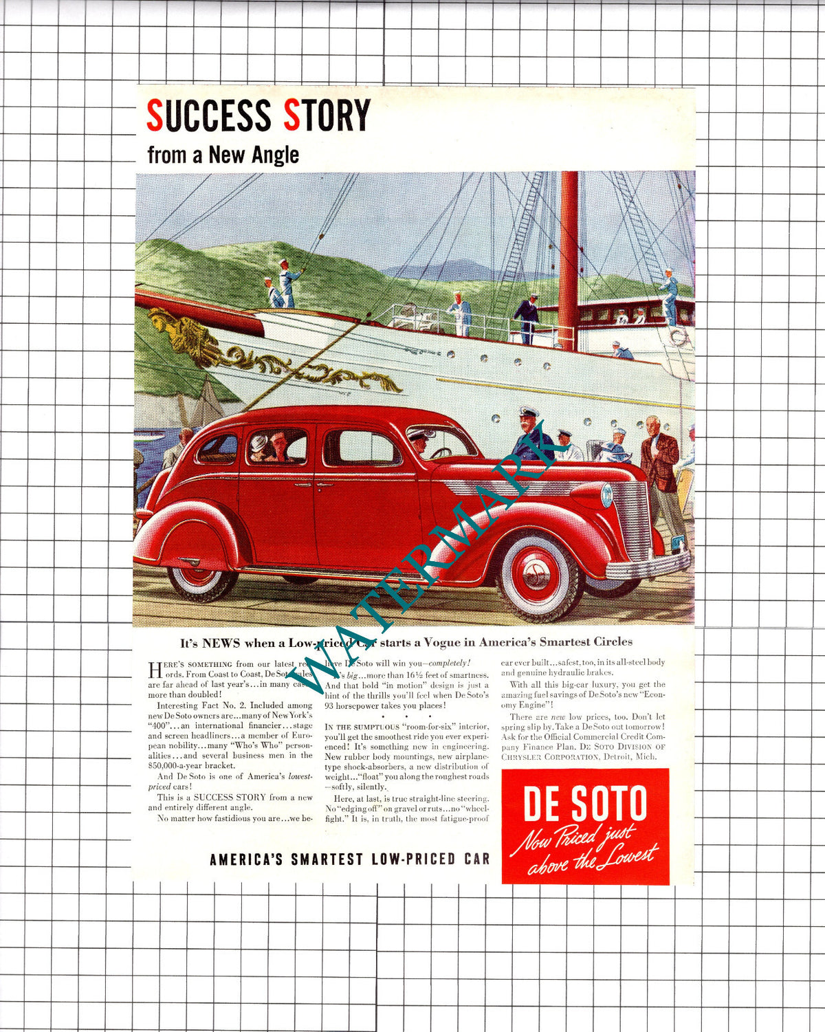 Massachusetts Lexington Travel Advert/ De Soto Car Advert - 1937 Clipping/ Print