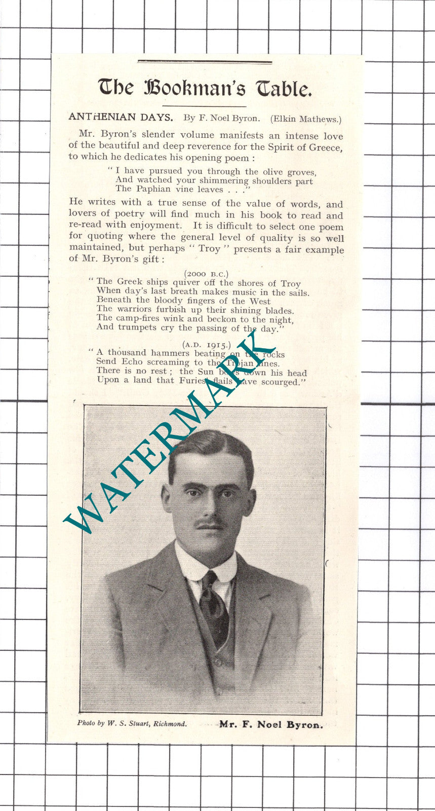 Mr F Noel Byron - 1919 Clipping / Print