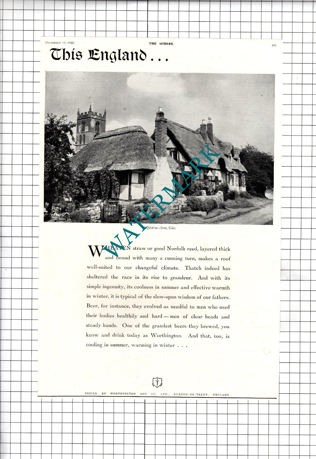 Welford-on-Avon Gloucestershire Worthington Beer - 1936 Advert