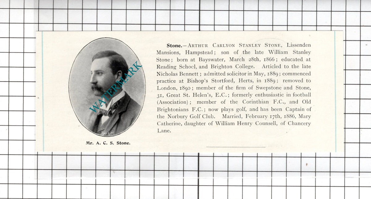 Arthur Carlyon Stanley Stone Lissenden Mansions Hampstead - c.1905 Clipping
