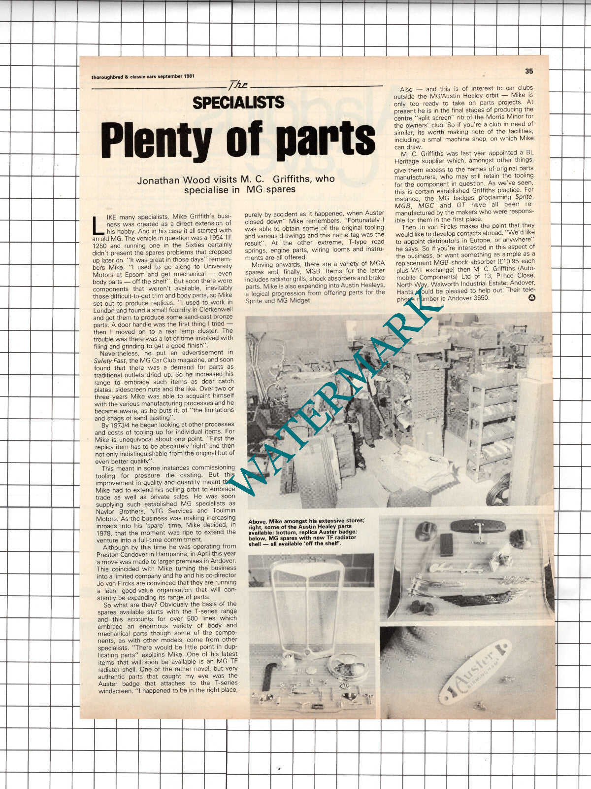 Mike Griffiths MC Griffiths Automobile Components Andover Hampshire 1981 Article