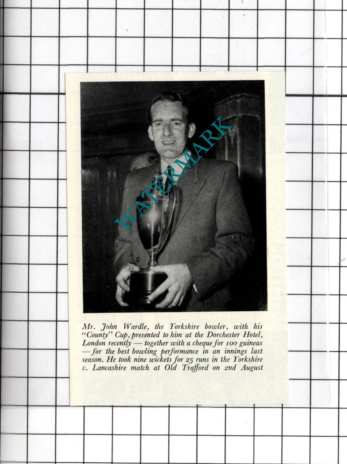 Mr John Wardle Cricketer Yorkshire - 1954 SMALL Clipping