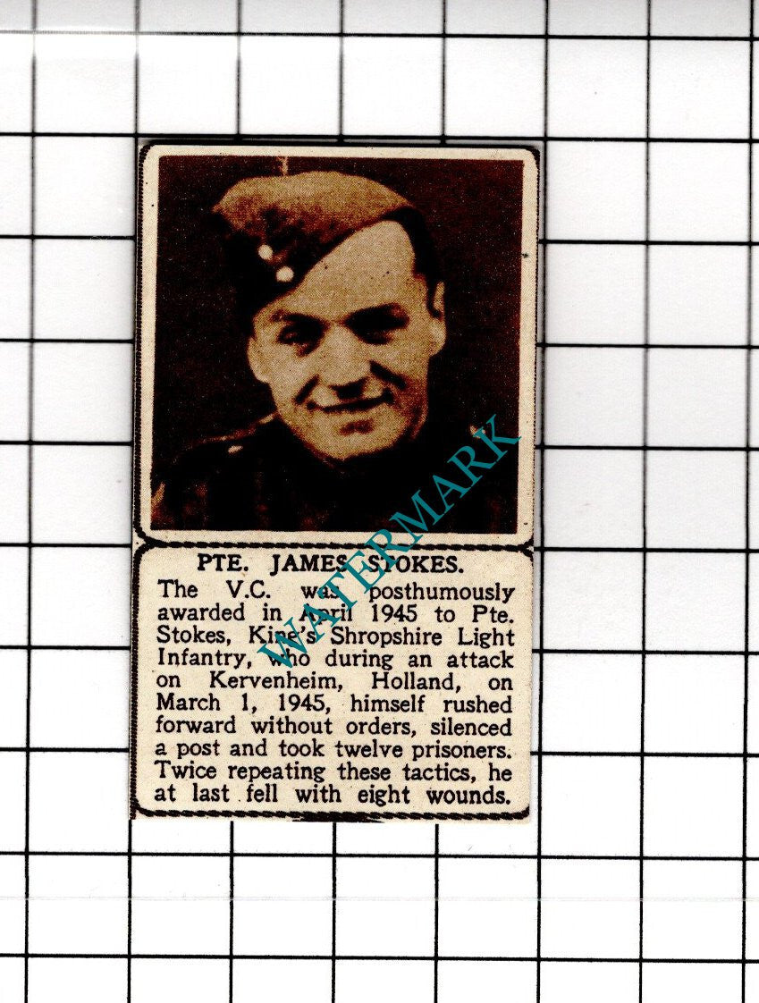 Pte James Stokes King's Shropshire Light Infantry WW2 - 1945 SMALL Cutting