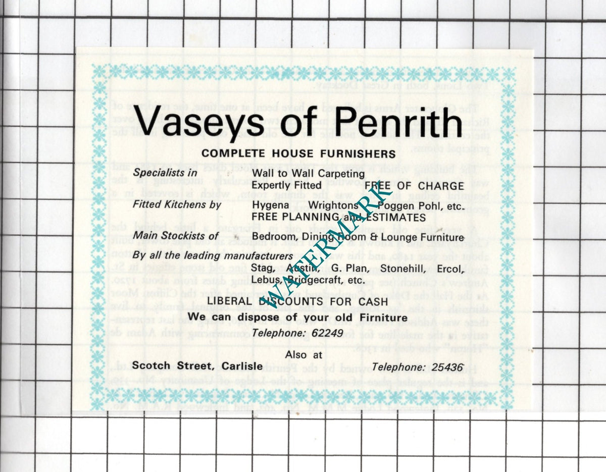 Vaseys Of Penrith Cumbria House Furnishers - c.1975 SMALL Advert