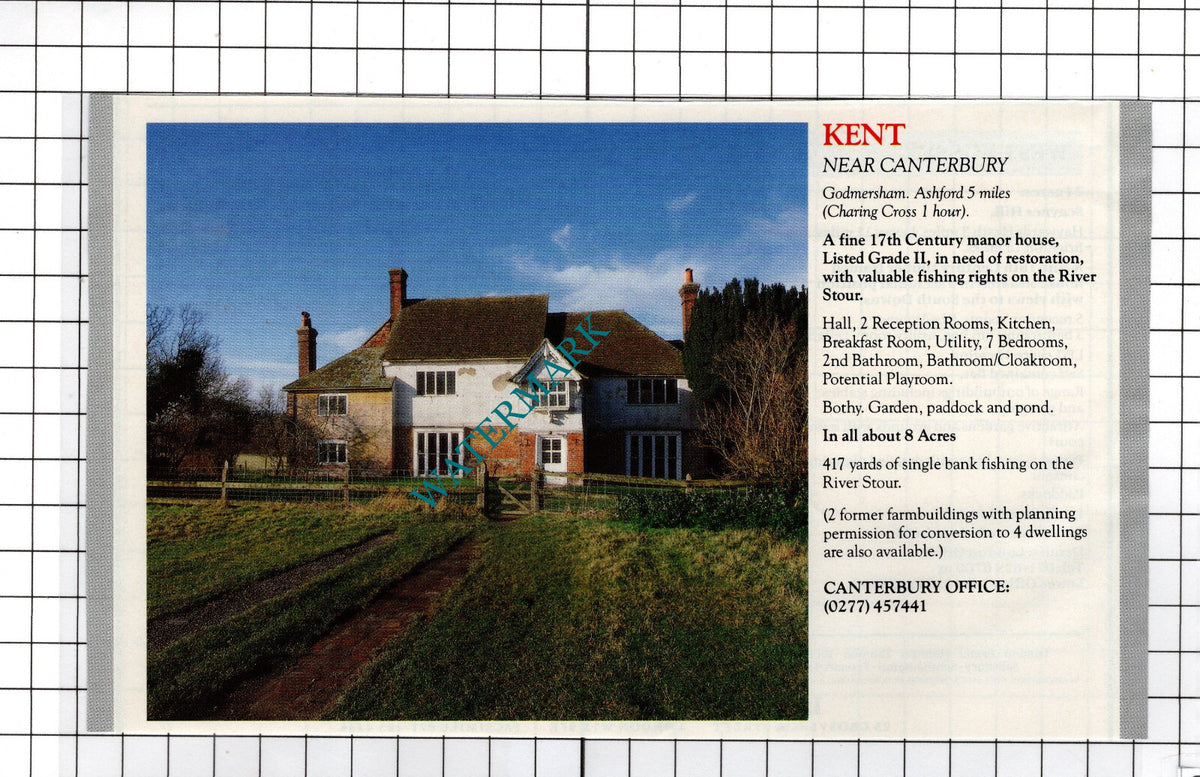 Godmersham Kent Manor House Sale Advert - 1991 Cutting