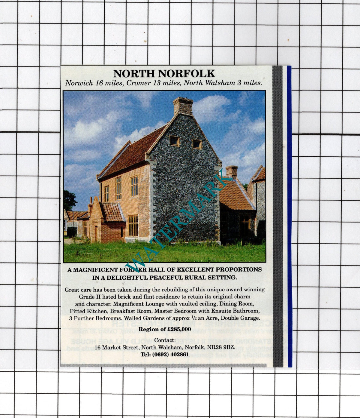 North Walsham Norfolk House Sale Advert - 1991 Cutting