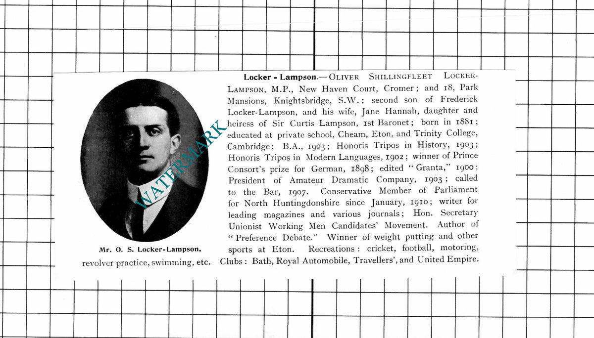 Oliver Shillingfleet Locker-Lampson New Haven Crt Cromer Norfolk - 1911 Clipping