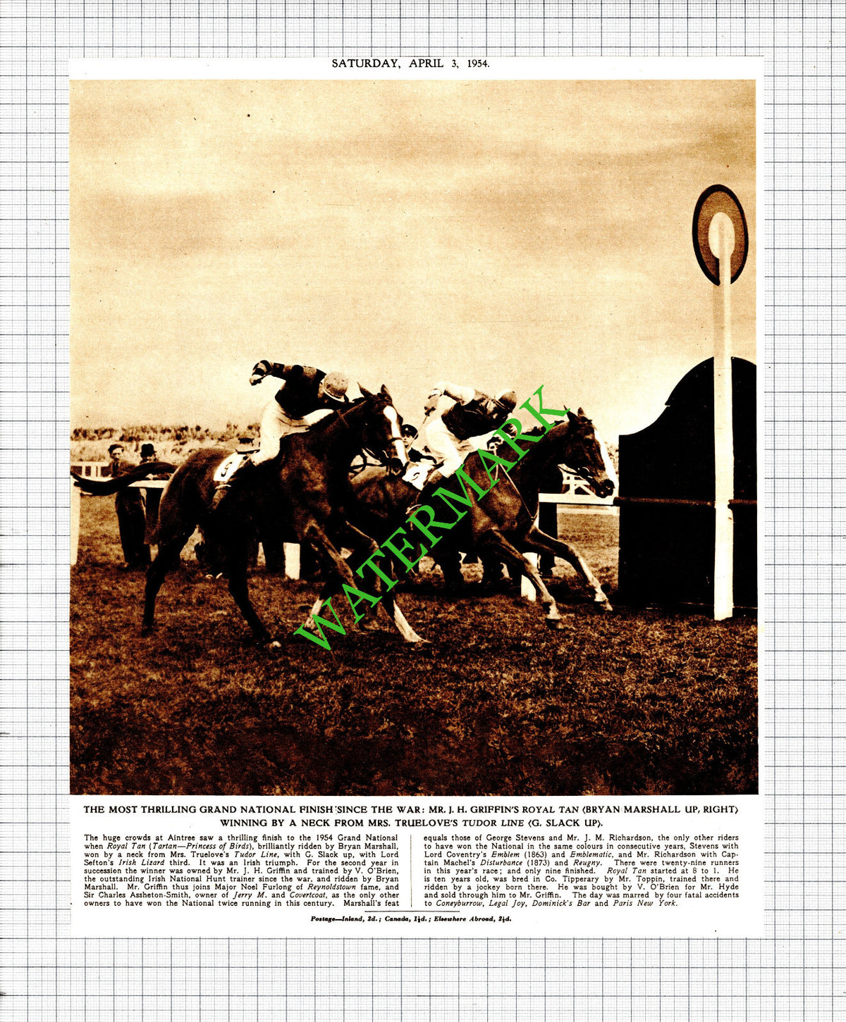 Grand National Horse Race Bryan Marshall G Slack Griffin Truelove - 1954 Cutting