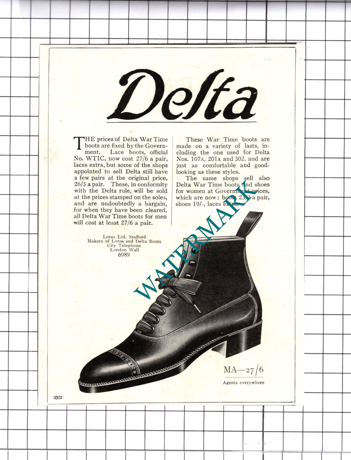 Delta War Time Boots Delta Boots WW1 Great War ADVERT - 1918 Cutting