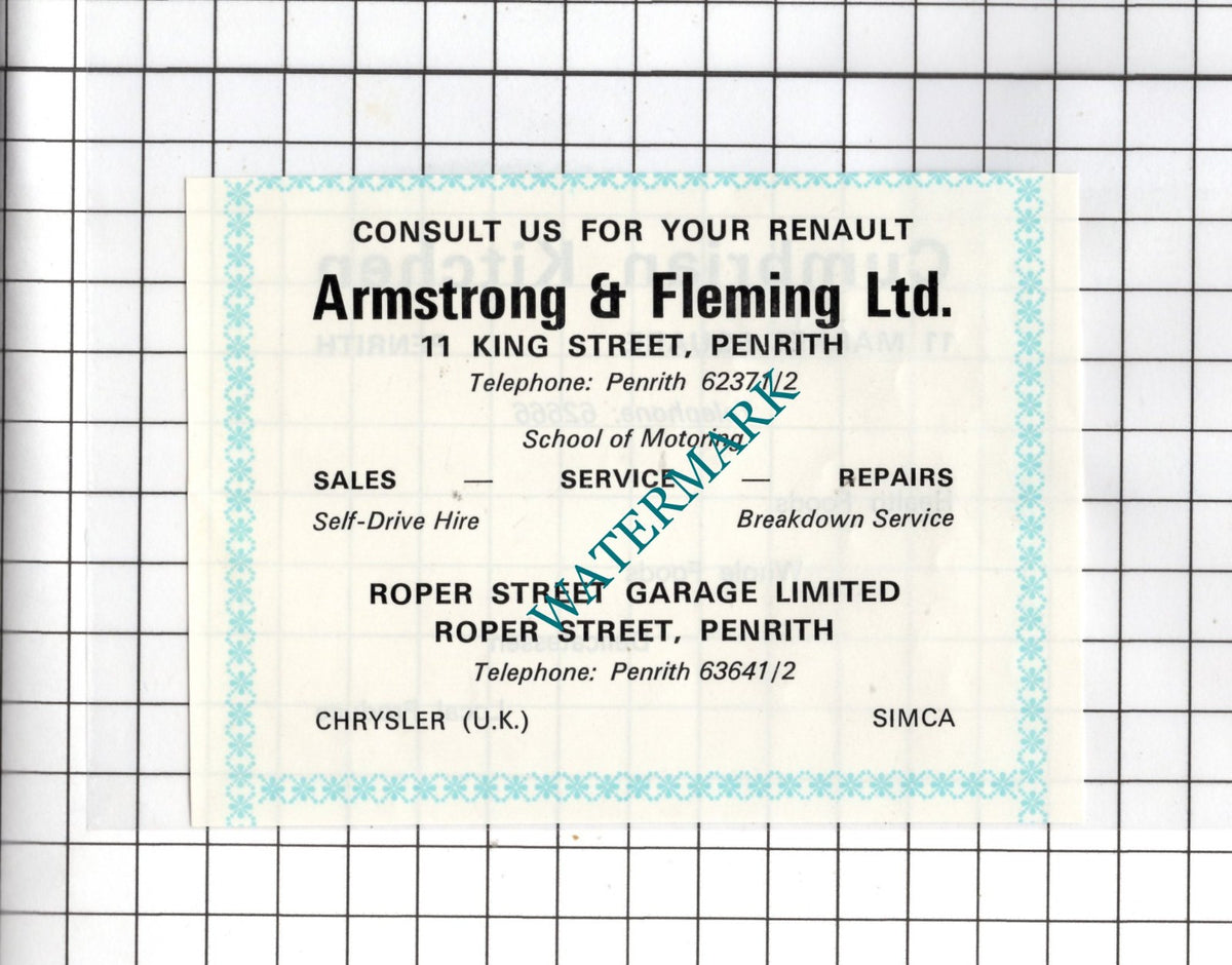 Armstrong & Fleming Ltd Penrith Cumbria - c.1975 SMALL Advert