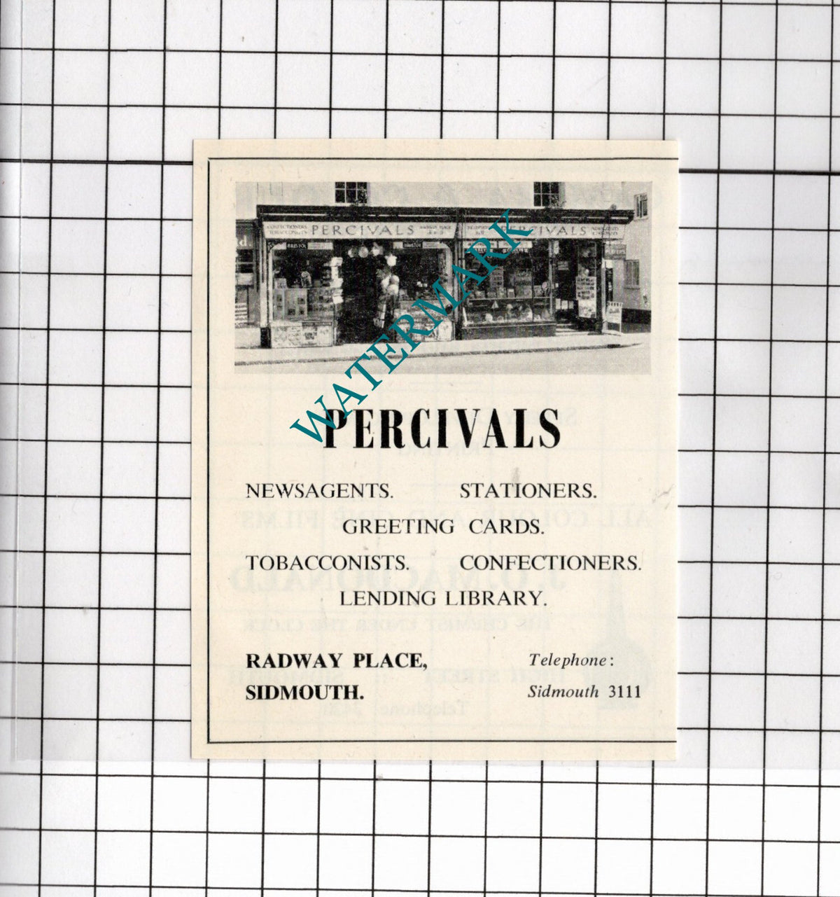 Percivals Newsagent Sidmouth Devon - 1968 Small Advert