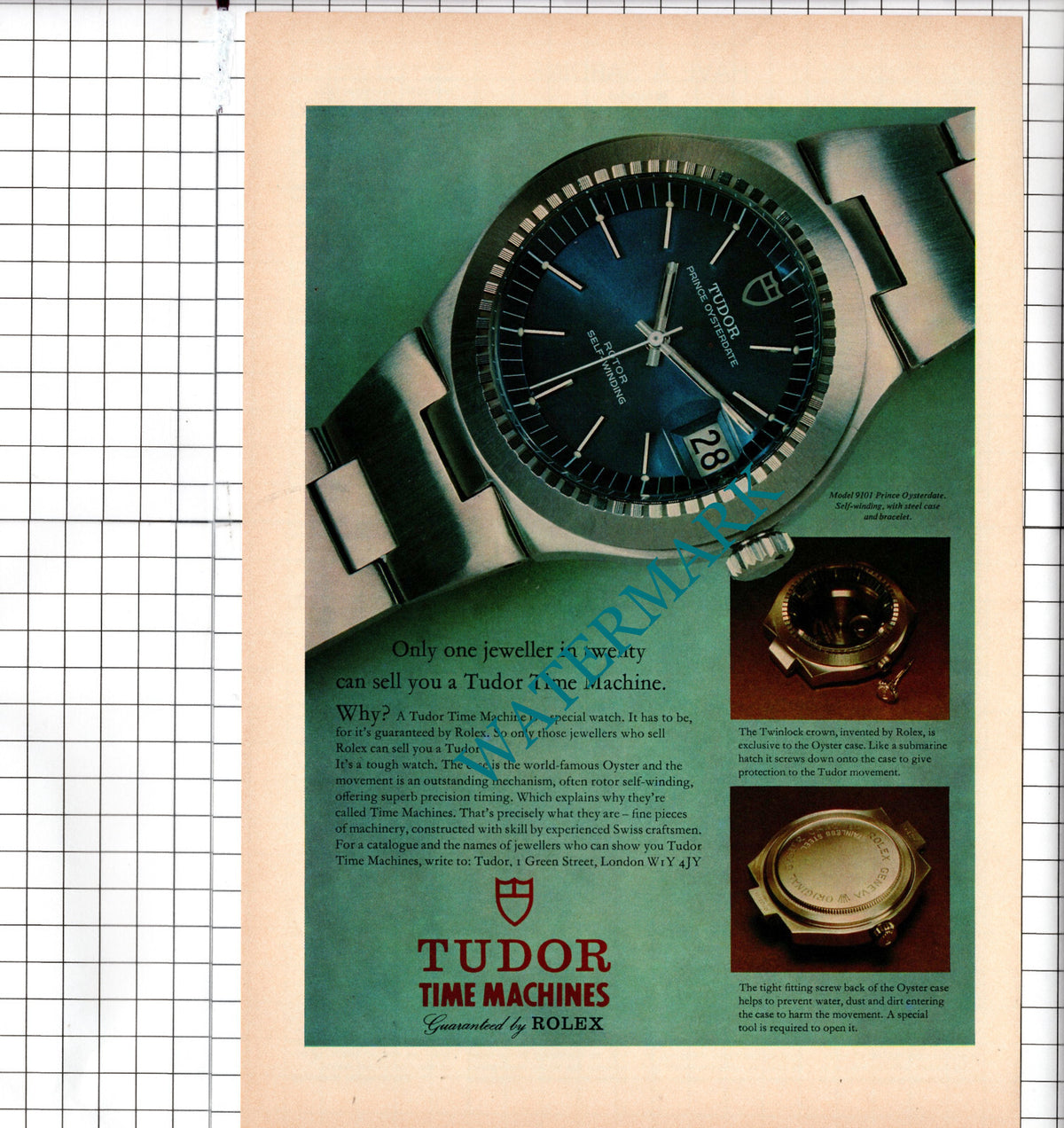 Tudor Time Machine Rolex Watch ADVERT - 1974 Clipping / Advert