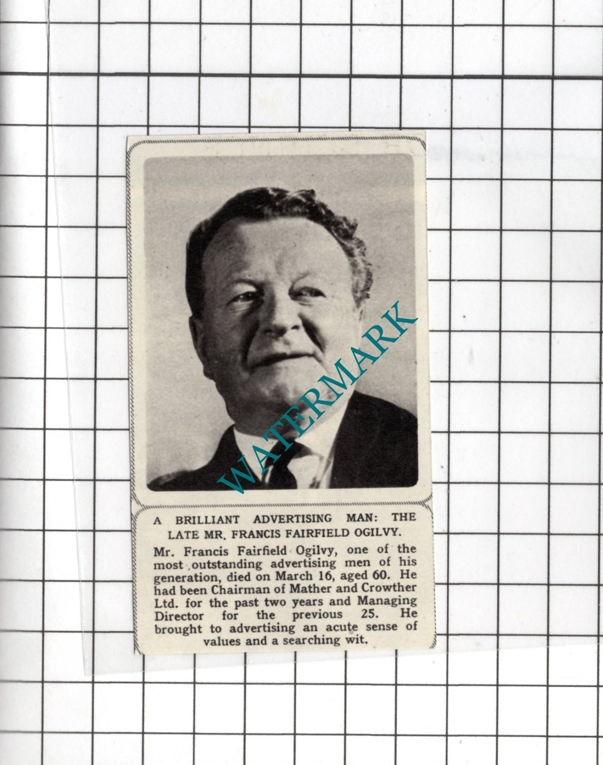 Mr Francis Fairfield Ogilvy Obituary - 1964 SMALL News Clipping