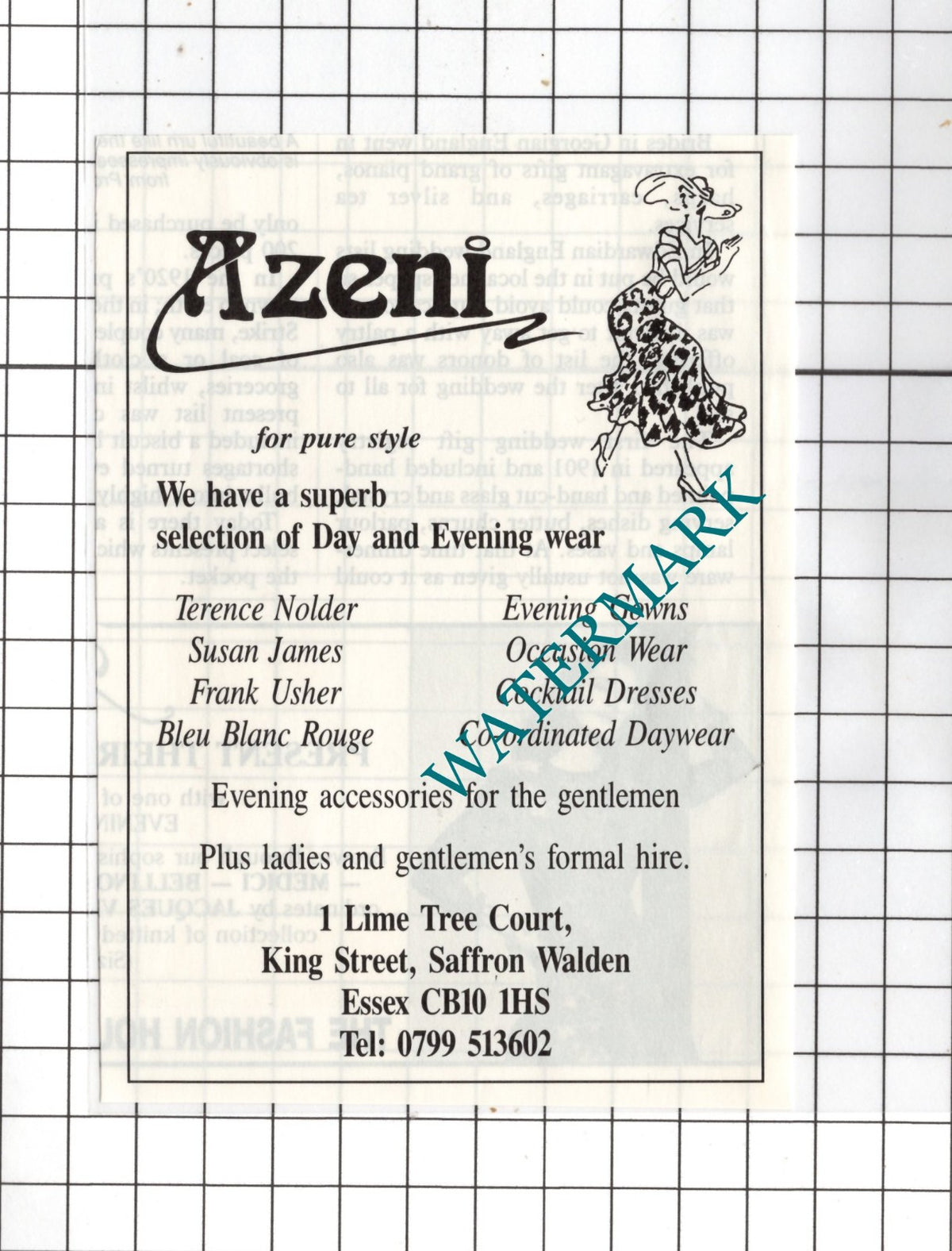 Azeni 1 Lime Tree Court King Street Saffron Walden Essex ADVERT - 1988