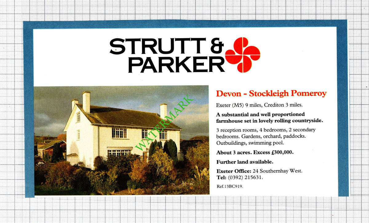 Stockleigh Pomeroy Devon House Sale Advert - 1991 Cutting