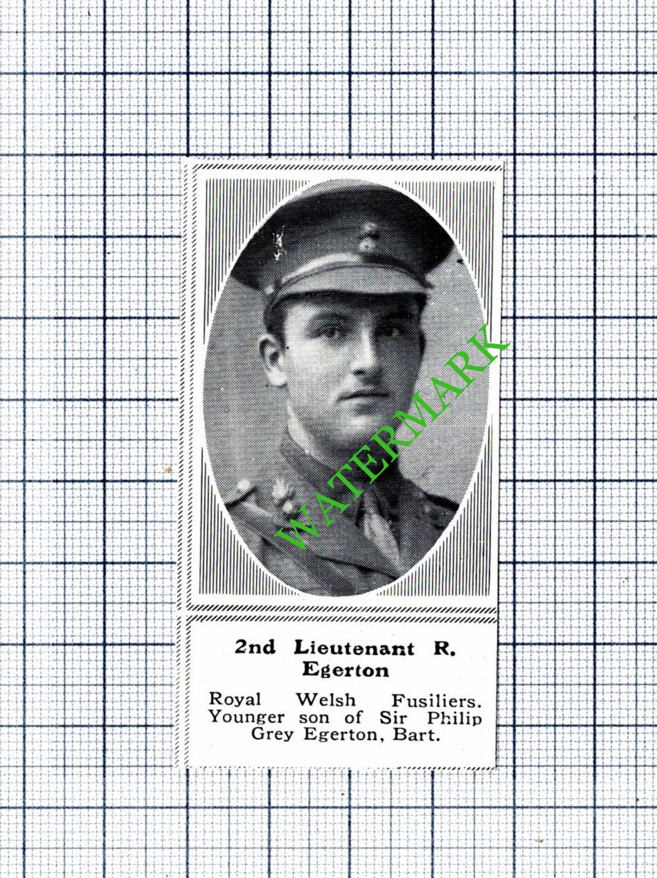 2nd Lt R Egerton Royal Welsh Fusiliers Sir Philip Grey - 1915 SMALL Cutting