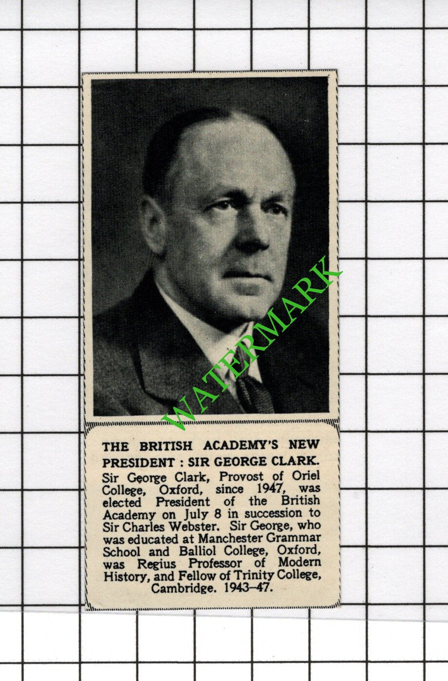 Sir George Clark British Academy - 1951 SMALL Cutting