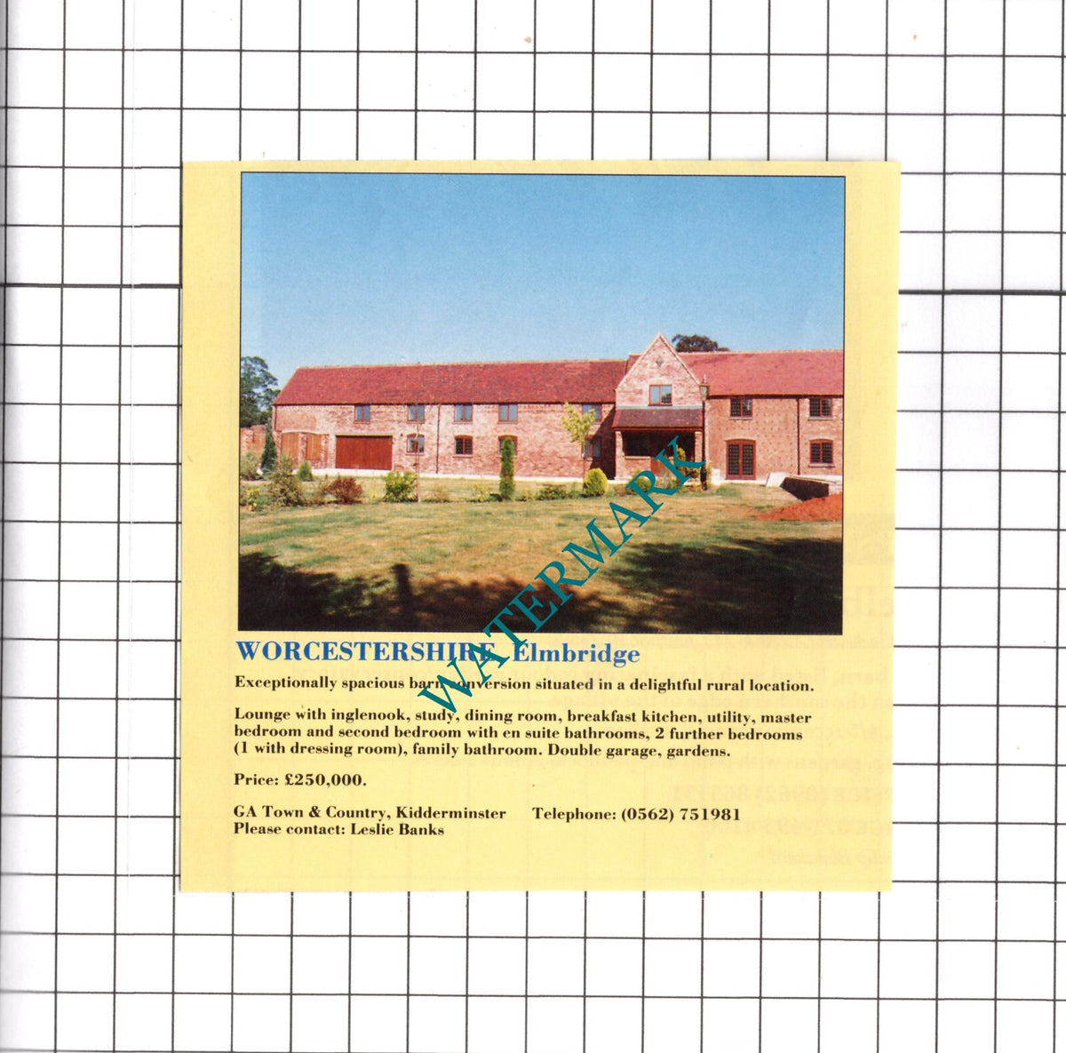 Elmbridge Worcestershire House Sale Advert - 1991 Clipping / Print