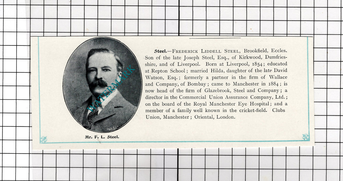 Frederick Liddell Steel Brookfield Eccles Manchester - c.1900 Cutting