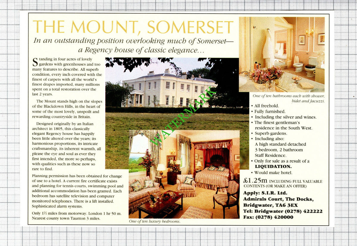 The Mount Taunton Somerset House Sale Advert - 1991 Cutting