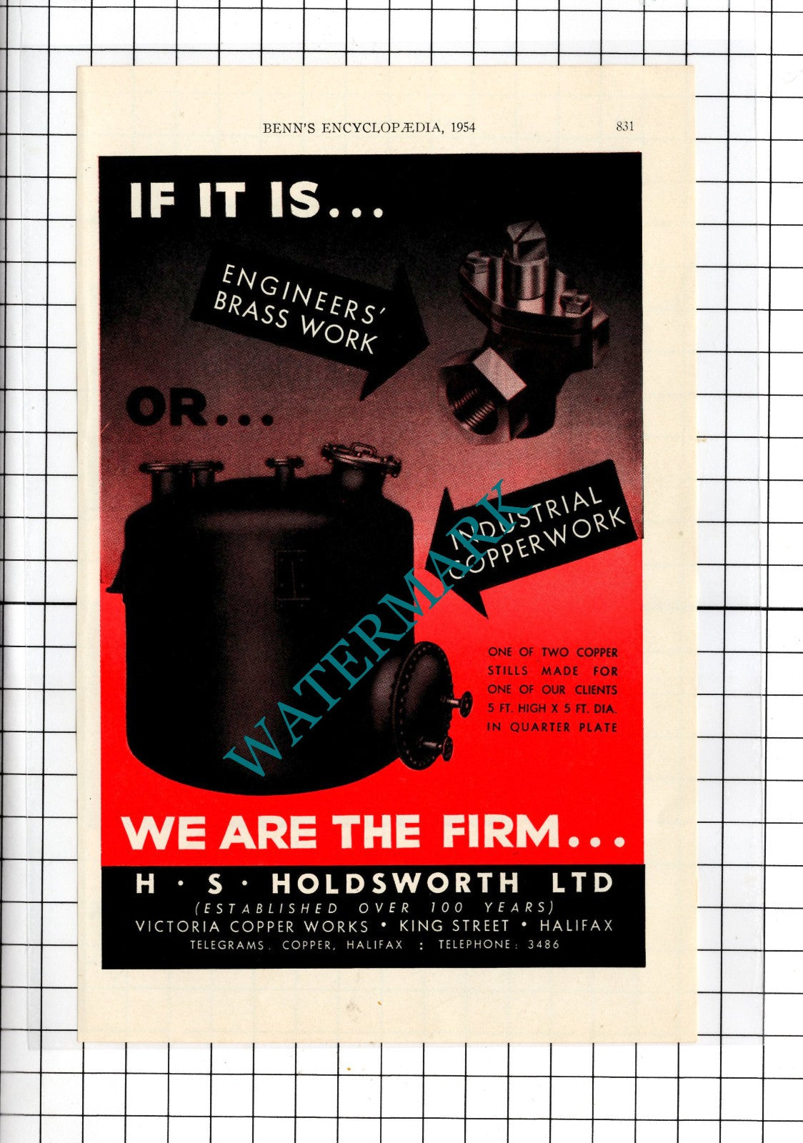 H S Holdsworth Ltd Victoria Copper Works Halifax Yorkshire - 1954 Advert