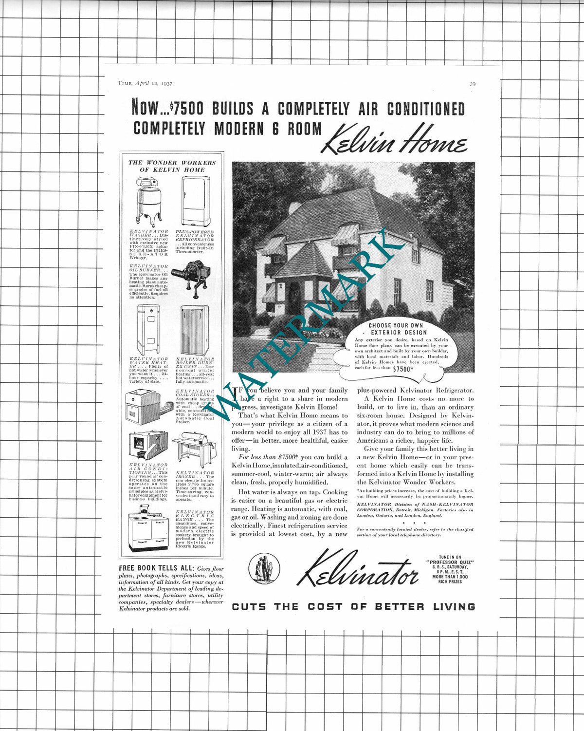 Kelvinator Kelvin Home Advert USA - 1937 Clipping / Print