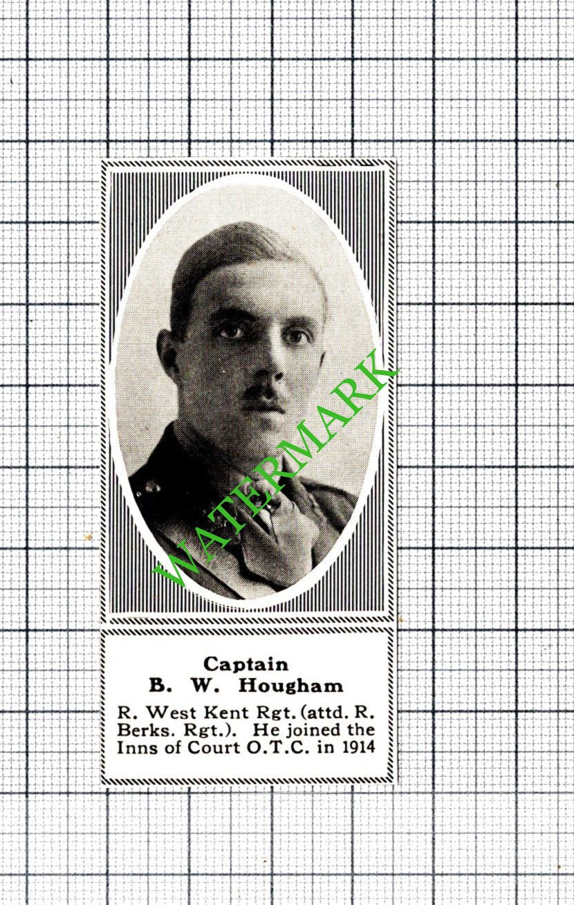 Capt B W Hougham R West Kent Regiment Great War WW1 - 1918 SMALL Cutting