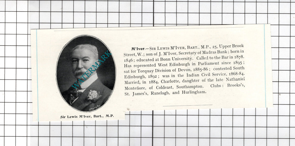 Sir Lewis M'Iver 25 Upper Brook Street London - c.1905 Cutting