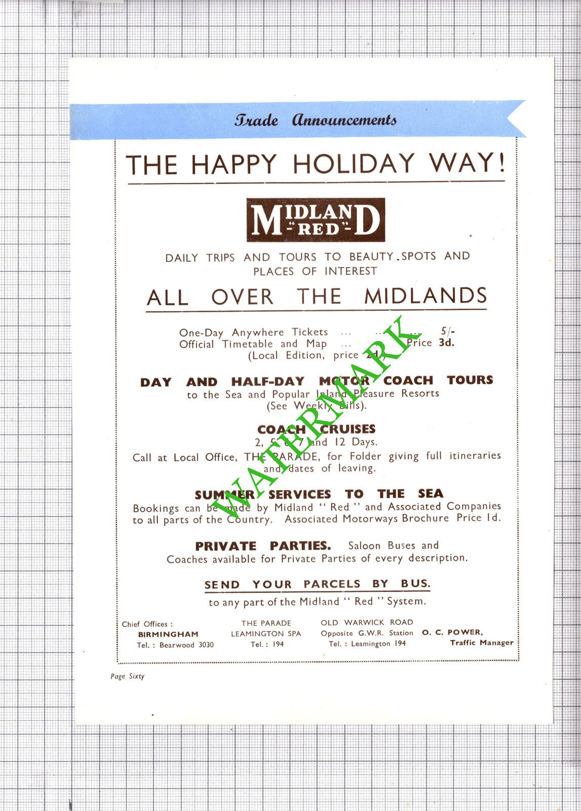 E Francis & Sons Leamington Spa / Midland Red Bus Advert - 1930s Cutting