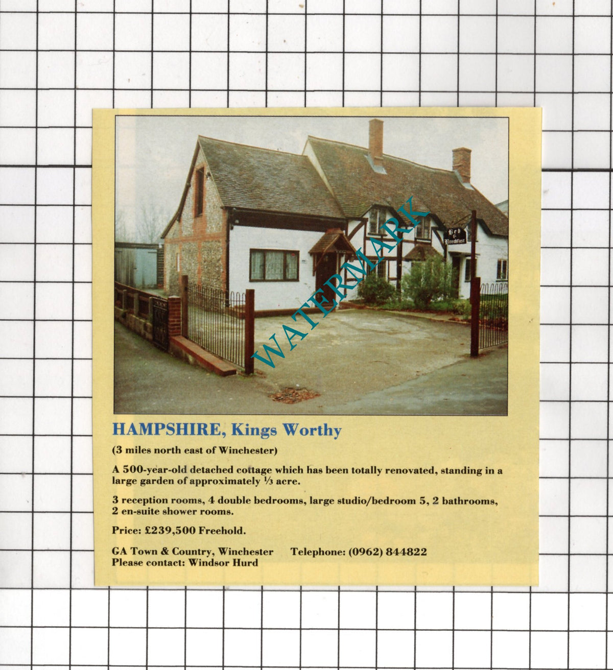 Kings Worthy Hampshire House Sale Advert - 1991 Cutting
