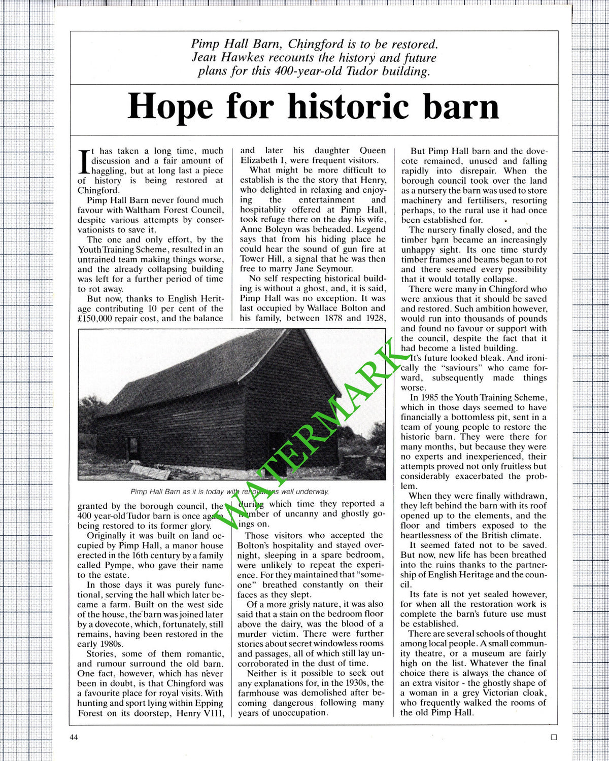 Pimp Hall Barn Chingford Essex - 1988 Article