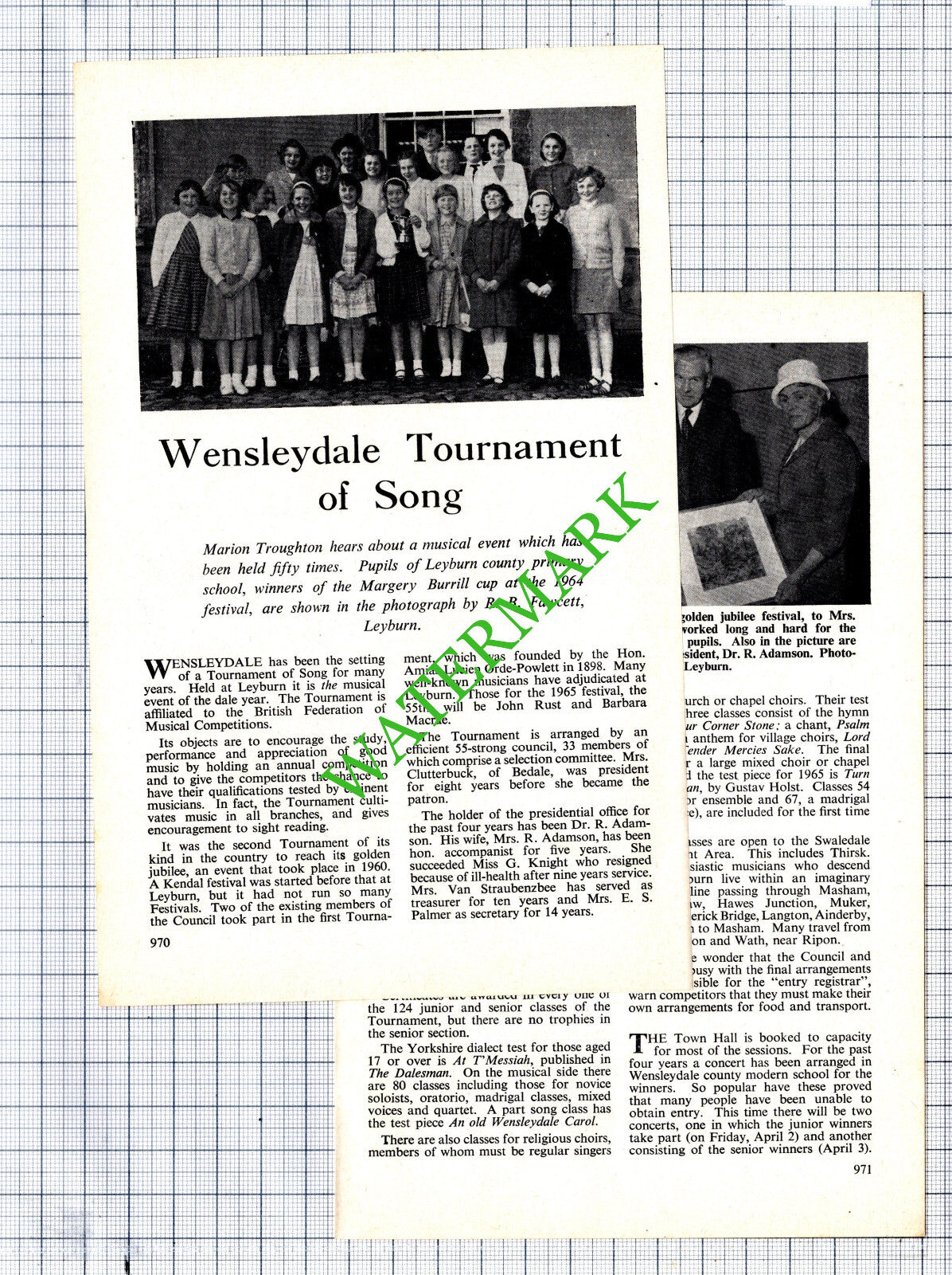 Wensleydale Tournament Of Song Leyburn Primary School - 1965 Article