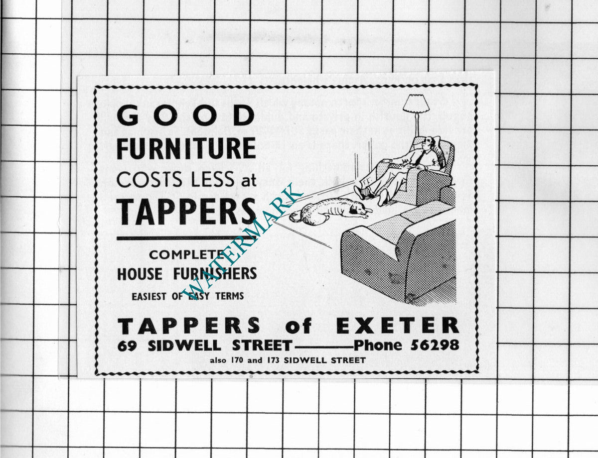 Tappers Of Exeter Devon Furnishers - 1957 Small Advert