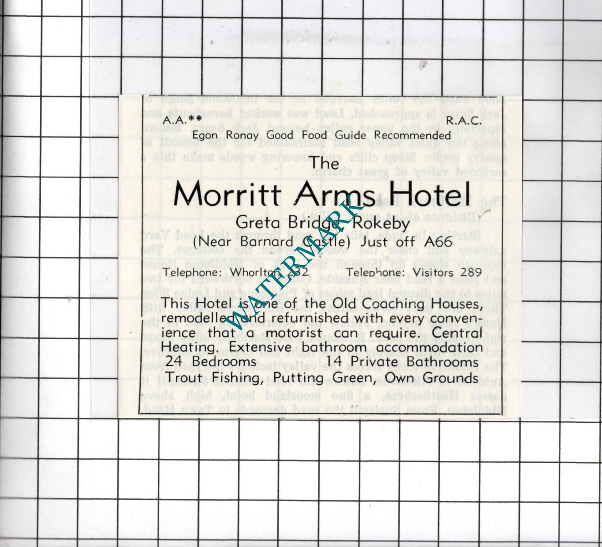 The Morritt Arms Hotel Greta Bridge Rokeby County Durham - 1977 Small Advert