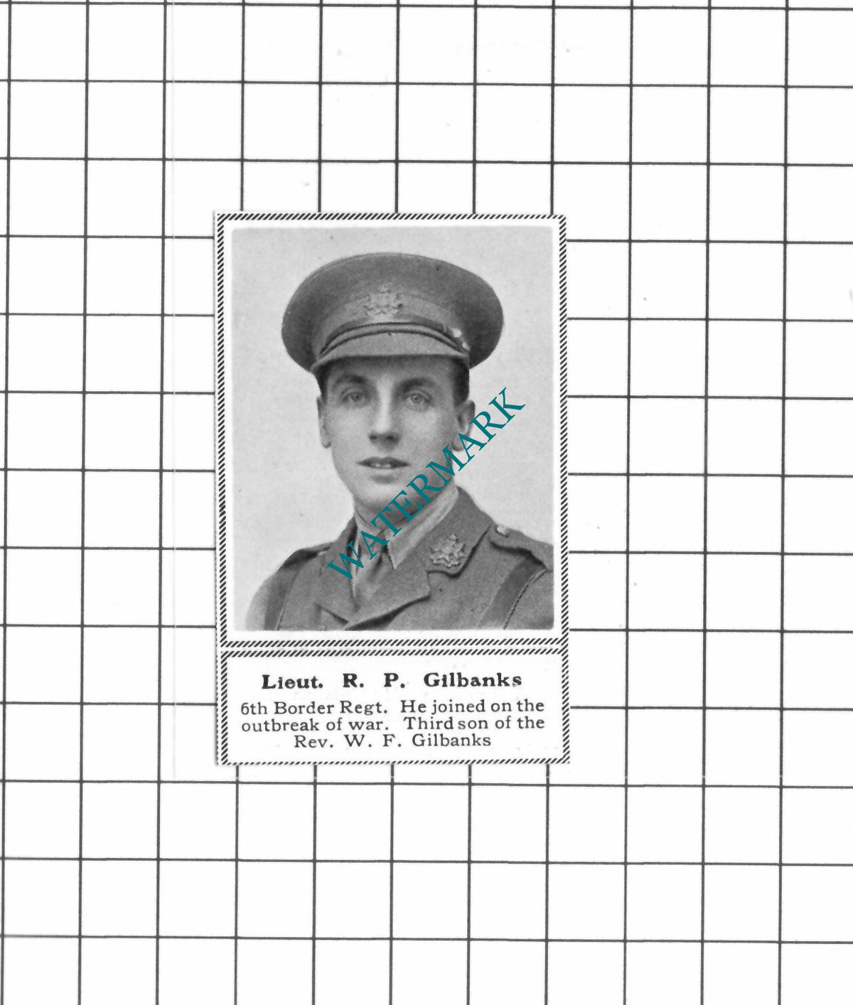 Lt R O Gilbanks 6th Border Regt WW1 -c.1918 SMALL Clipping / Print