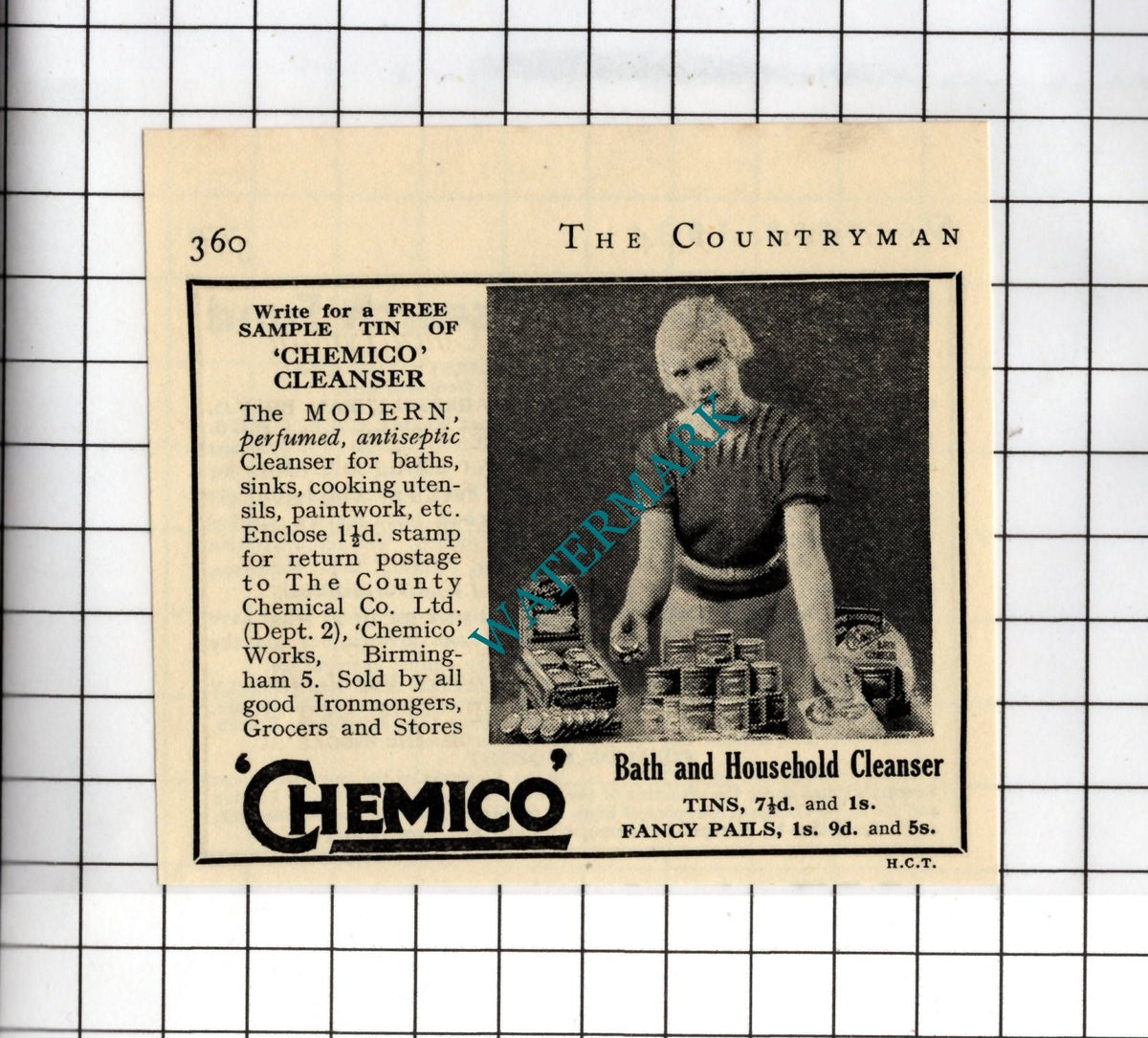 Chemico Cleanser ADVERT - 1934 SMALL Advert