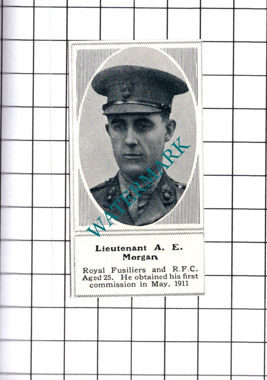 Lt A E Morgan Royal Fusiliers RFC WW1 - 1915 SMALL Cutting