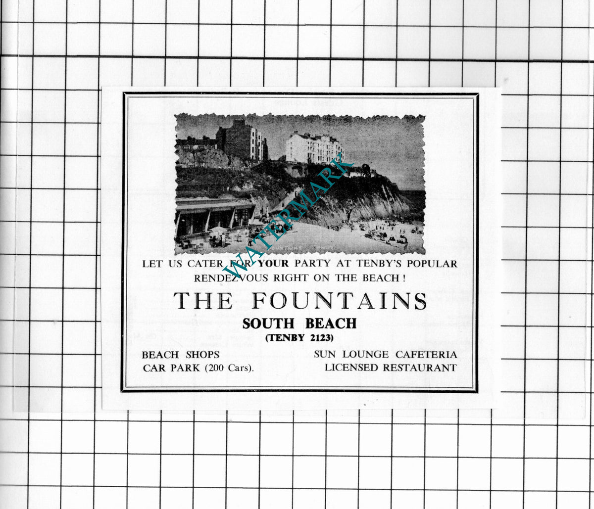 The Fountains Tenby Wales Small Advert - 1962 Cutting
