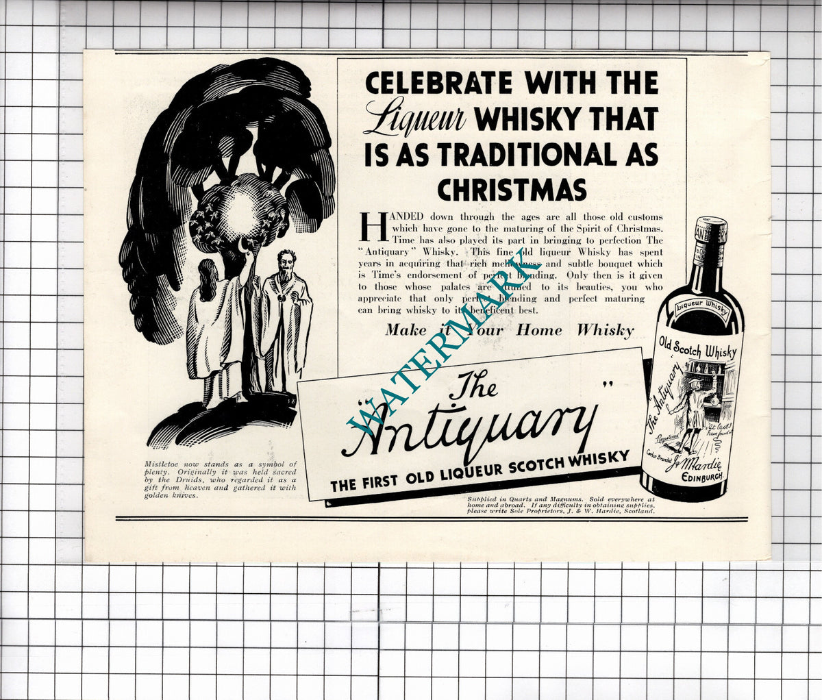 The Antiquary Whisky Advert J & W Hardie Scotland - c.1936 Clipping